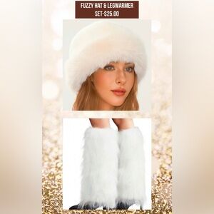 BRAND NEW FUZZY HAT AND LEGWARMER SET. COLOR IS OFF WHITE.